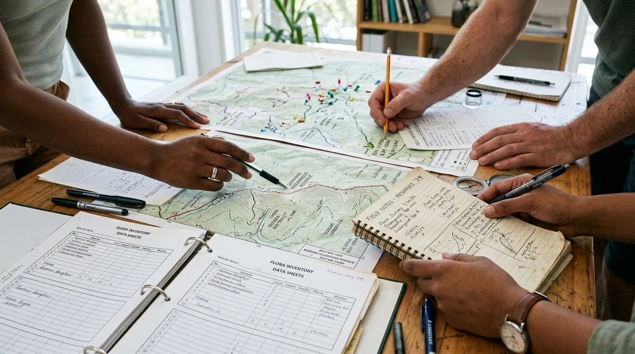 Étude concertée des cartes topographiques et archives naturalistes par les administrateurs